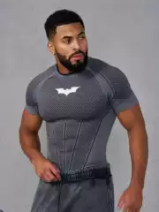 Youngla American-Style Short-Sleeved Men's Summer Fitness Short-Sleeved Men's T-Shirt Quick-Drying Elastic Tights Batman Collaboration