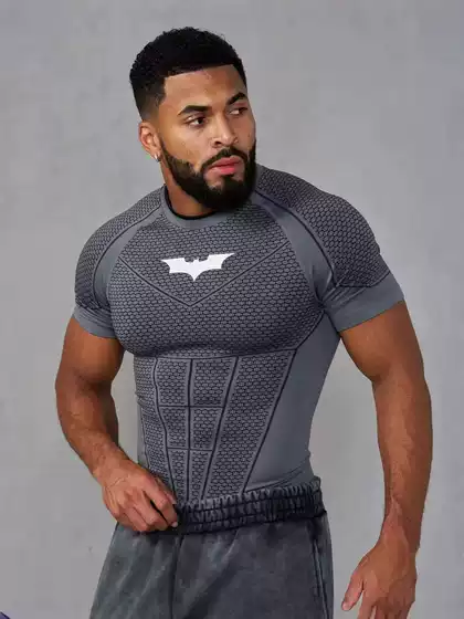 Youngla American-Style Short-Sleeved Men's Summer Fitness Short-Sleeved Men's T-Shirt Quick-Drying Elastic Tights Batman Collaboration