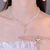 High-end Accessible Luxury Design Bow Pendant Necklace Fairy Tassel Clavicle Chain Beautiful Versatile Elegant Pearl Chain
