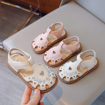 Summer New Girls' Sandals for Babies 1-3 Years Old Embroidered Toe-Toe Soft-Soled Sandals for Little Girls Fashionable Chinese Style Sandals
