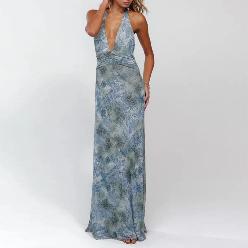 Summer Long Dress Womens Fashion Polka Dot V Neck Casual Vacation Style Wholesale Available