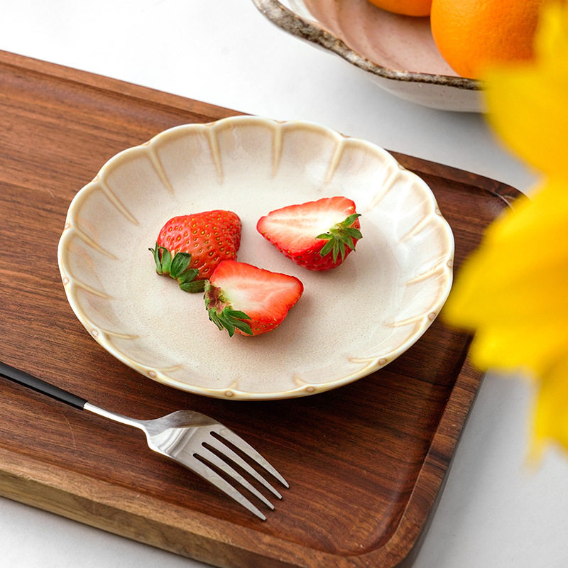 Mino-Yaki Japanese Imported Household Flat Plate Japanese Retro Creative Breakfast Plate Ceramic Dish Plate Sweet White Glaze Plate