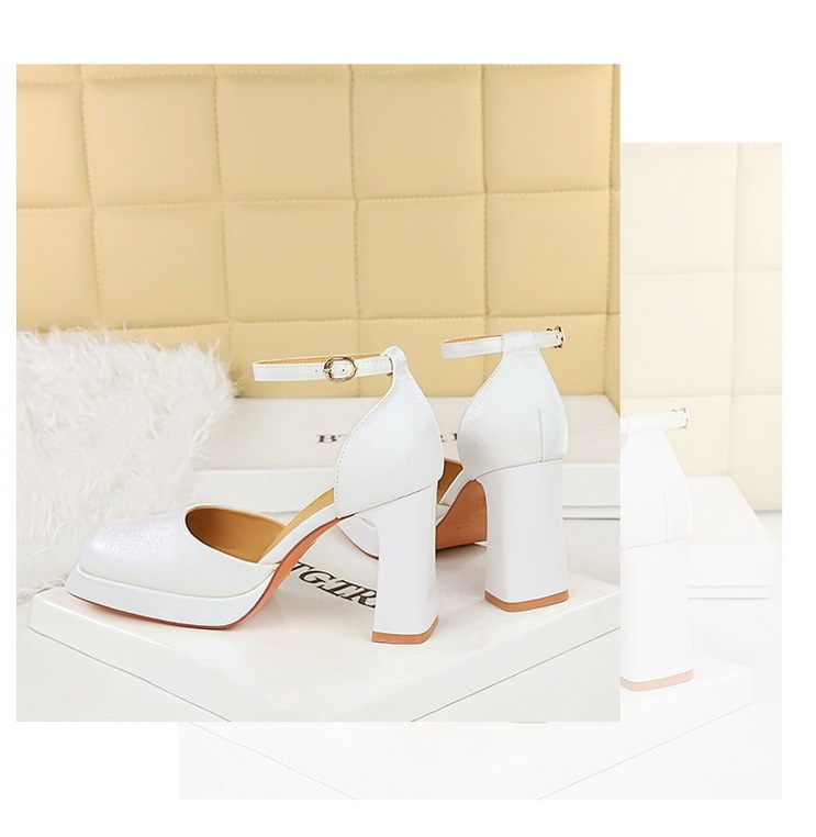 Sandal cao gót nữ quai ngang mũi vuông đế xuồng mặt satin — Màu đen, Màu đỏ rượu, Màu sâm panh, Màu trắng