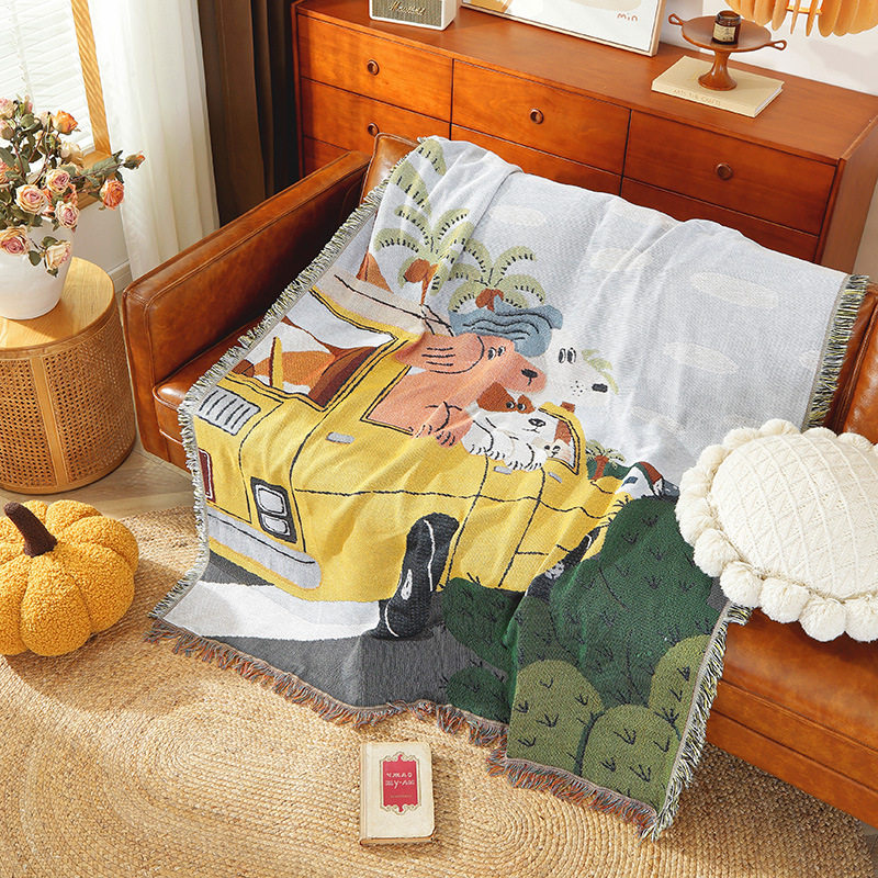 Custom Cross-border Cartoon Anime Wind Decorative Tapestries Jacquard Line Blanket Car Nap Cover Blanket Double Sided Available Gift Blanket