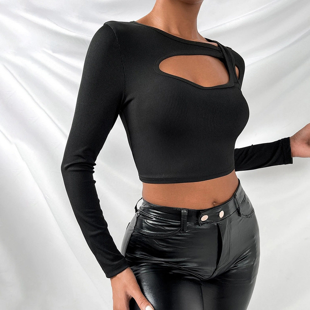 Slim Fit Long Sleeve T Shirt Sexy Short Style European and American Fashion Casual Wear for Women Wholesale Available