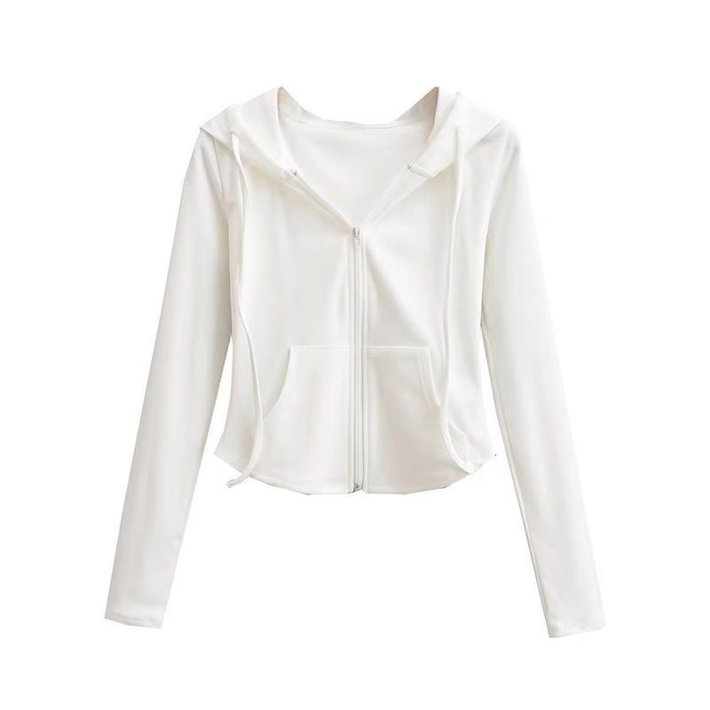Hooded Cardigan Sweatshirt for Women Slim Fit Long Sleeve Short Length Soft Fabric Casual Wear for Spring and Autumn