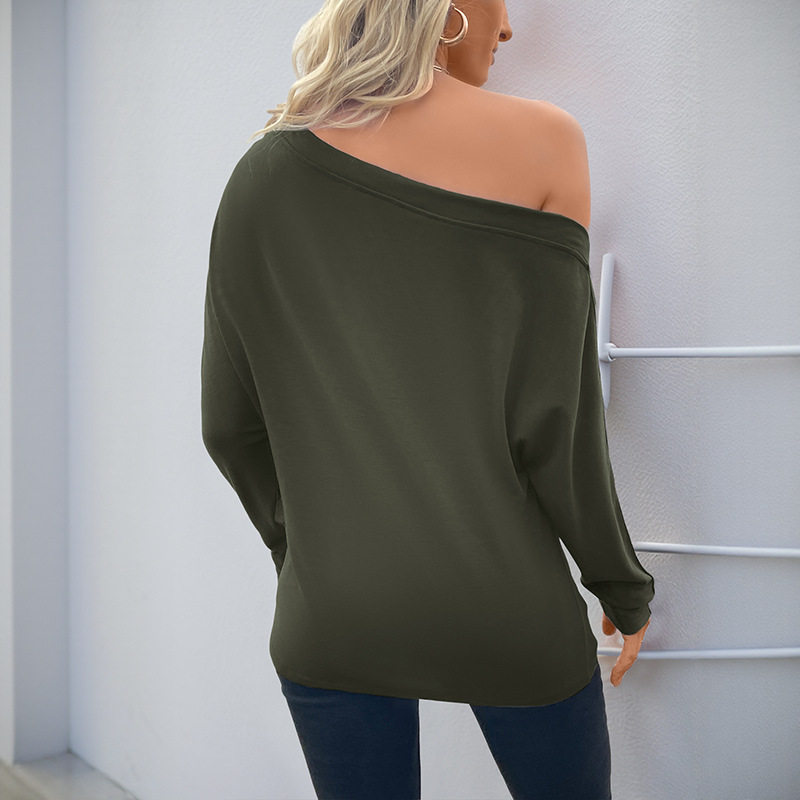 Casual Long Sleeve T Shirt Asymmetrical Neckline Solid Color Lightweight Fabric Spring Fall Wear Wholesale Available