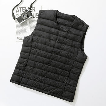 Down Vest Men's Collarless Liner Inner Wear Autumn and Winter Light down Jacket Vest Youth Large Size Waistcoat Round Neck V Neck