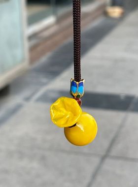 淄博博山琉璃制品鸡油黄福袋钱袋吊坠项链工艺品饰品玻璃葫芦