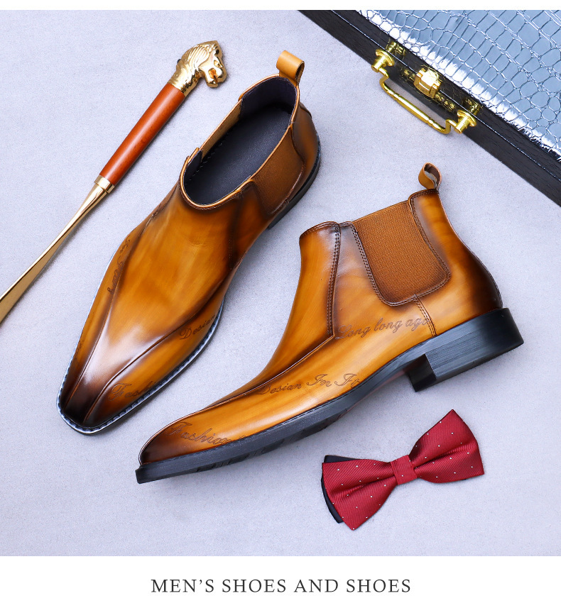 Giày Chelsea Boot nam cổ cao da bò thật phong cách công sở — Màu nâu, Màu đen, Màu cà phê