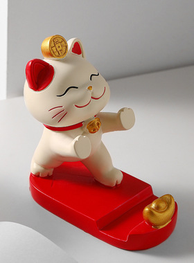 客厅桌面摆件招财猫手机支架玄关树脂摆件工艺品微景观家居小摆件