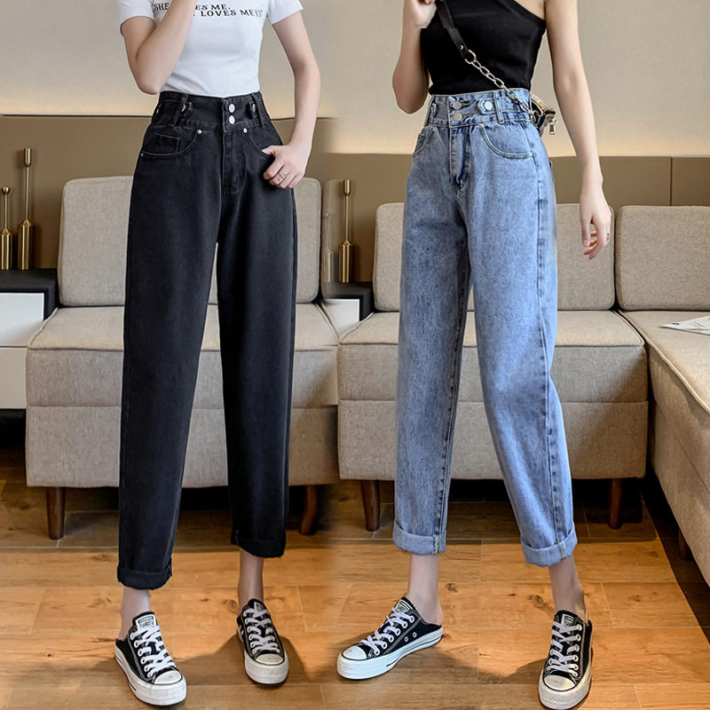 High Waisted Womens Denim Pants Korean Style Slim Fit Cropped Length Versatile for Spring Summer Wholesale