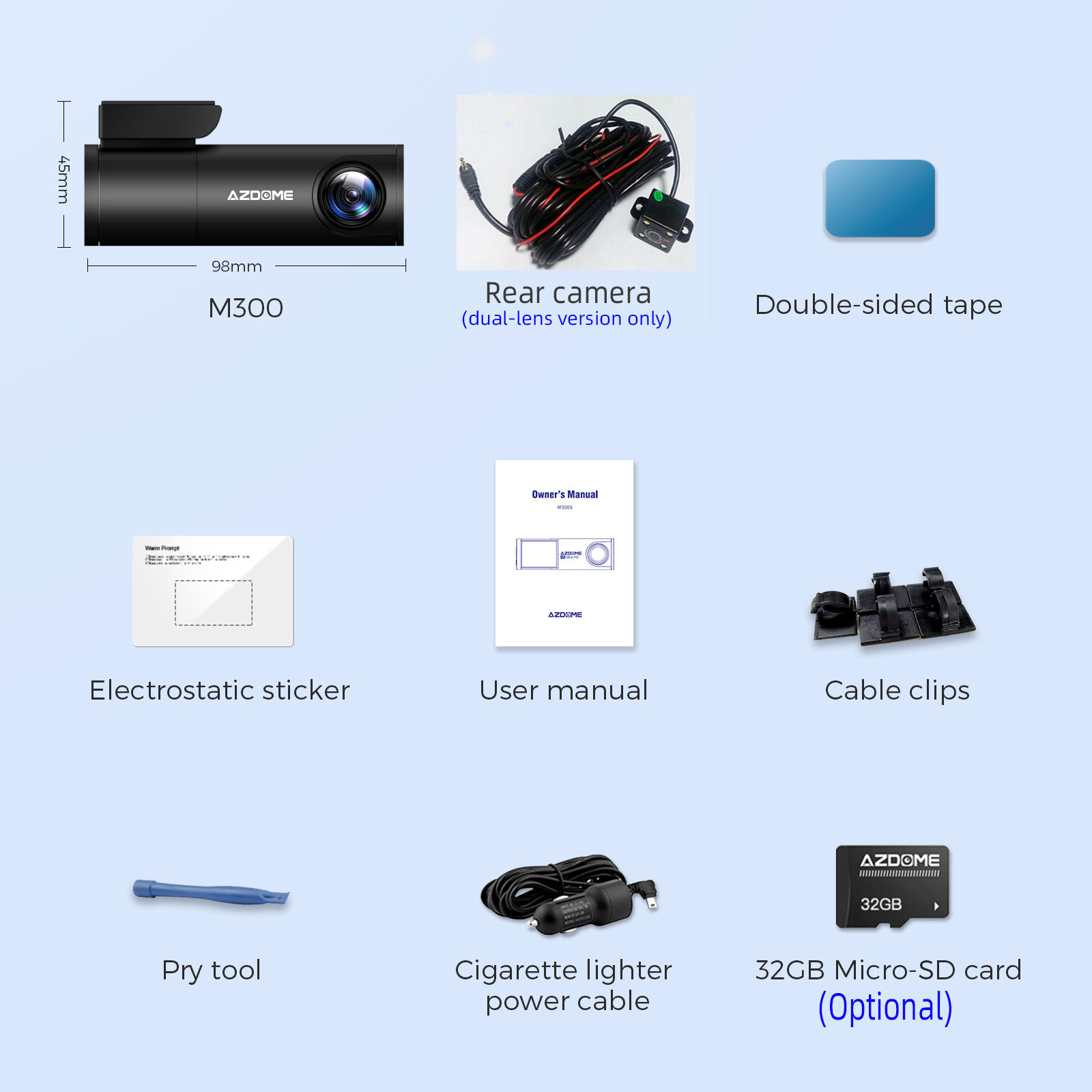 跨境AZDOME行车记录仪双镜头高清1296P广角150度wifi手机互联声控 - 图1