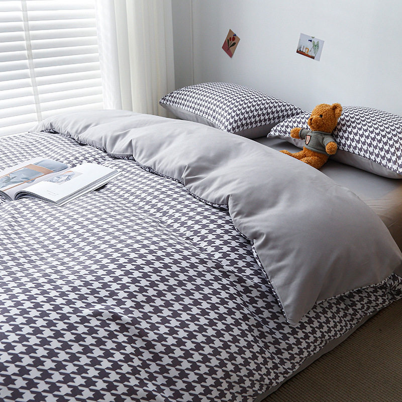 Summer Bed Sheet Four-piece Set Washed Cotton Quilt Cover Bed Three-piece Set Solid Color Quilt Cover Bedding 4-piece Set Nantong