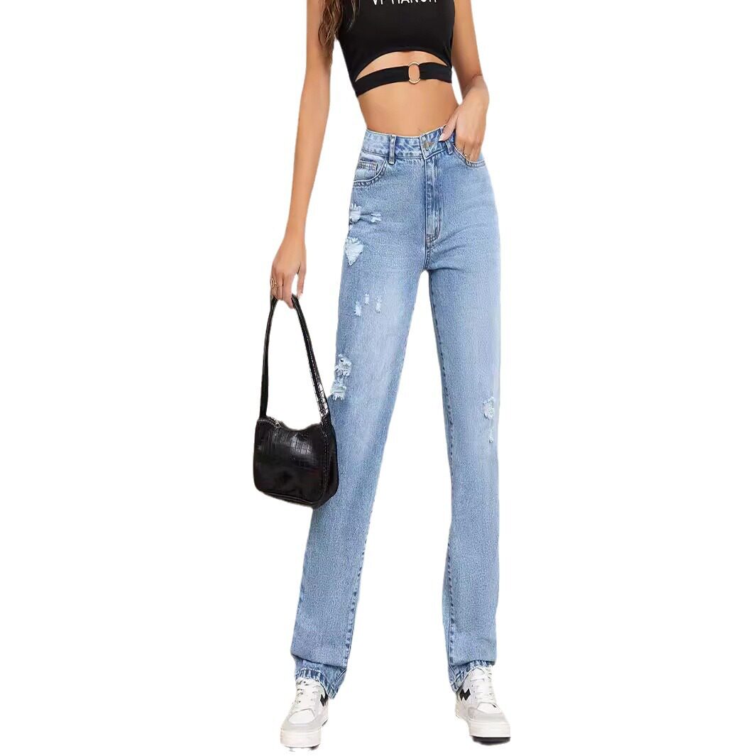 Womens Slim Fit Ripped Denim Jeans Casual Style Comfortable Fabric Versatile for Everyday Wear Wholesale Available