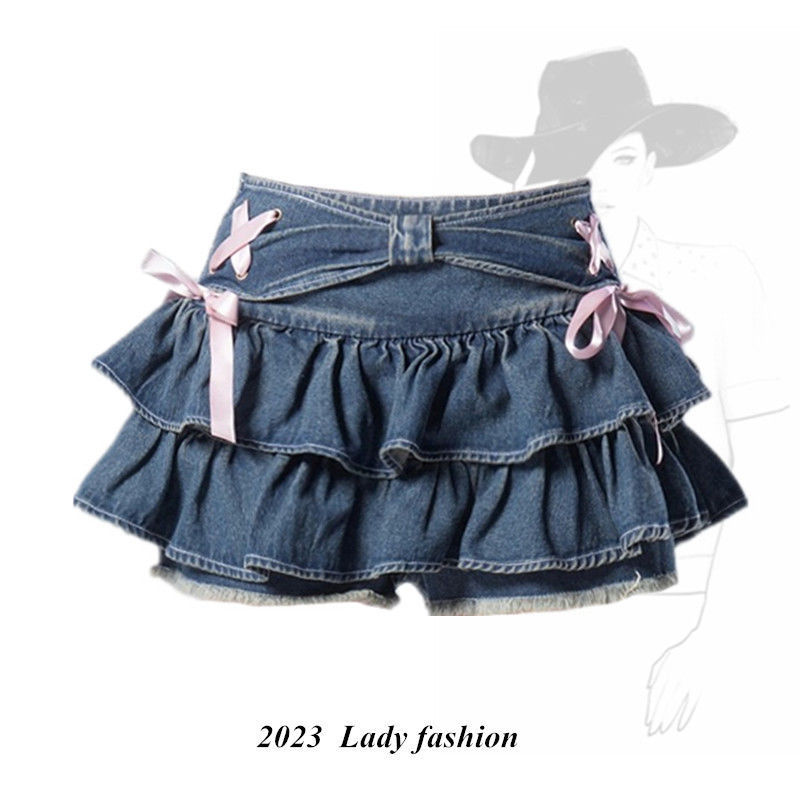Blue Denim Pleated Skirt Slim A Line Design Trendy Style Versatile for Casual Wear Wholesale Available