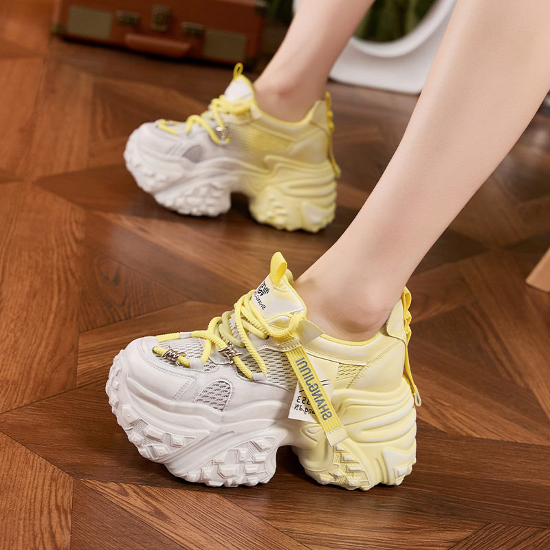 Sandal cao gót nữ hở mũi đế tăng chiều cao, phong cách thể thao, gót siêu cao 8cm — Hồng, Vàng, Xanh