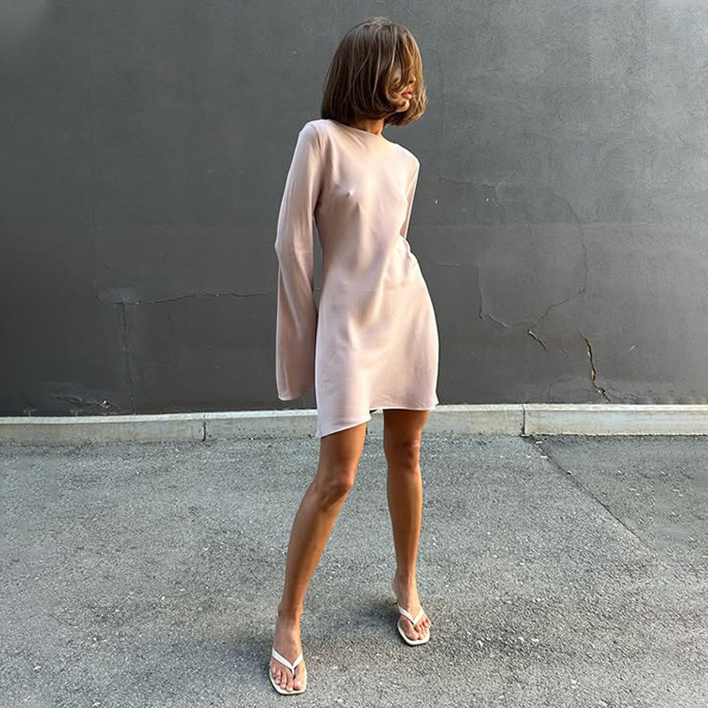 Casual Loose Fit Satin Dress Round Neck Long Sleeve Comfortable Versatile Perfect for Everyday Wear Wholesale