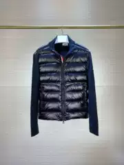European Station Autumn/Winter New Colorful Striped Zipper Stand Collar down Jacket Men's Commuter Knitted Patchwork Coat
