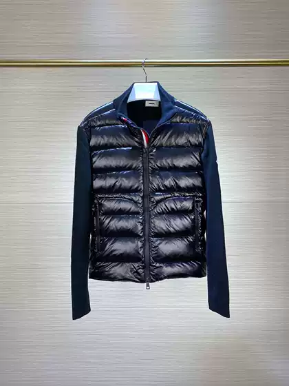 European Station Autumn/Winter New Colorful Striped Zipper Stand Collar down Jacket Men's Commuter Knitted Patchwork Coat