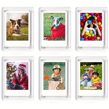 6 Pack Magnetic Mini Photo Frame Acrylic Transparent Photo Holder for Fridge/Cabinet/Polaroid Camera