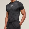 Black camouflage printed white label