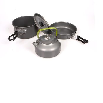 Outdoor Camping Style 2-3 Person Pot Set Plus Teapot Combination Hard Alumina Pot Portable Camping Style Pot Set with Label