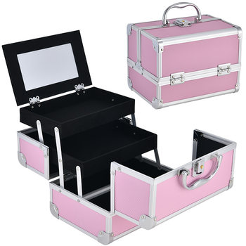 Cosmetic Case Portable Aluminum Alloy Storage Case Large Capacity with Mirror Professional Makeup Follower Portable Multi-layer Small Toolbox