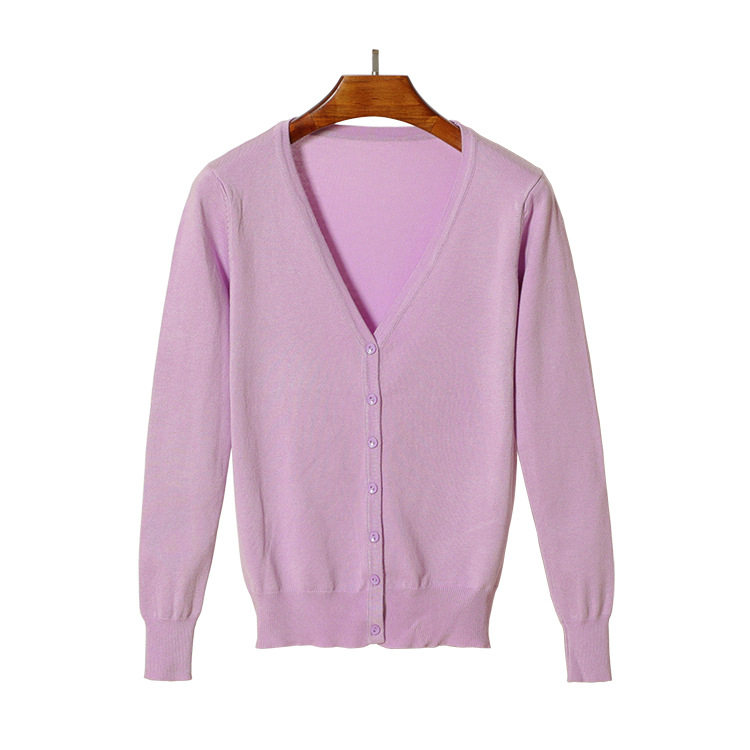 现货跨境货源女装V领春秋针织开衫女款纯色长袖v领外搭薄毛衣大码