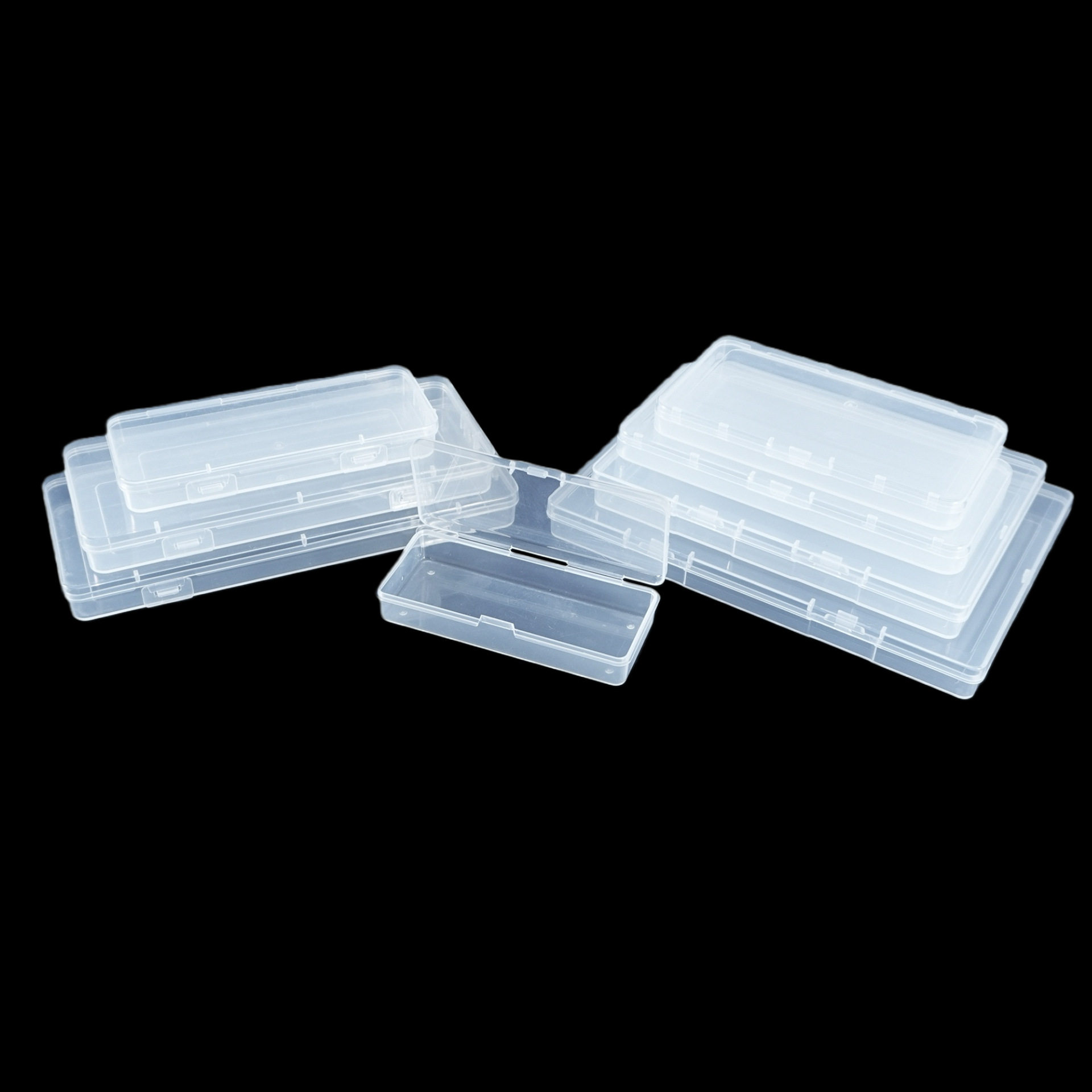 Cross-Border Rectangular Flat Box Transparent Plastic Box Stationery Electronic Parts Packaging Box Flip-Top Portable Jewelry Manicure Box