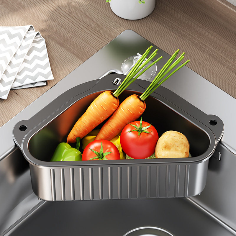 Kitchen Sink Drain Basket Pool Sink Leftovers Filter Basket Sanitary Ware Rack Triangle Storage Rack