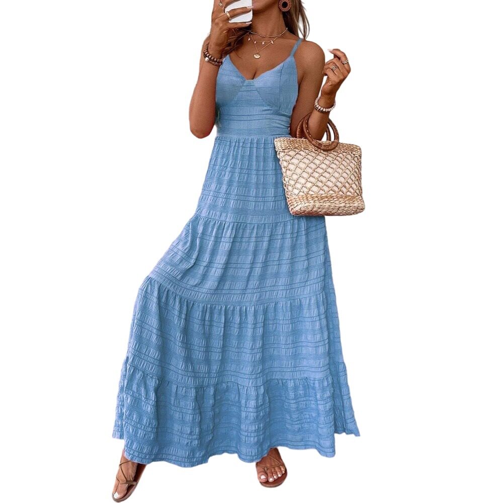 Elegant Womens Summer Maxi Dress Solid Color Sleeveless Flowy Design Perfect for Casual or Formal Occasions