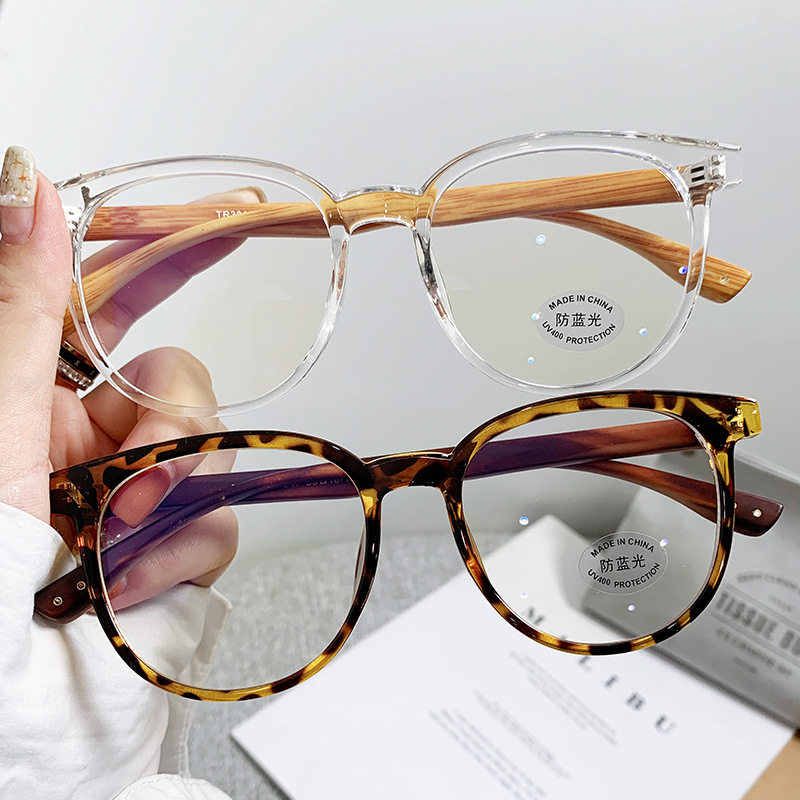 2025 Anti-Blue Light Glasses Tr Frame New Retro Wood Grain Leg Glasses Frame Myopia Glasses Flat Mirror 30135