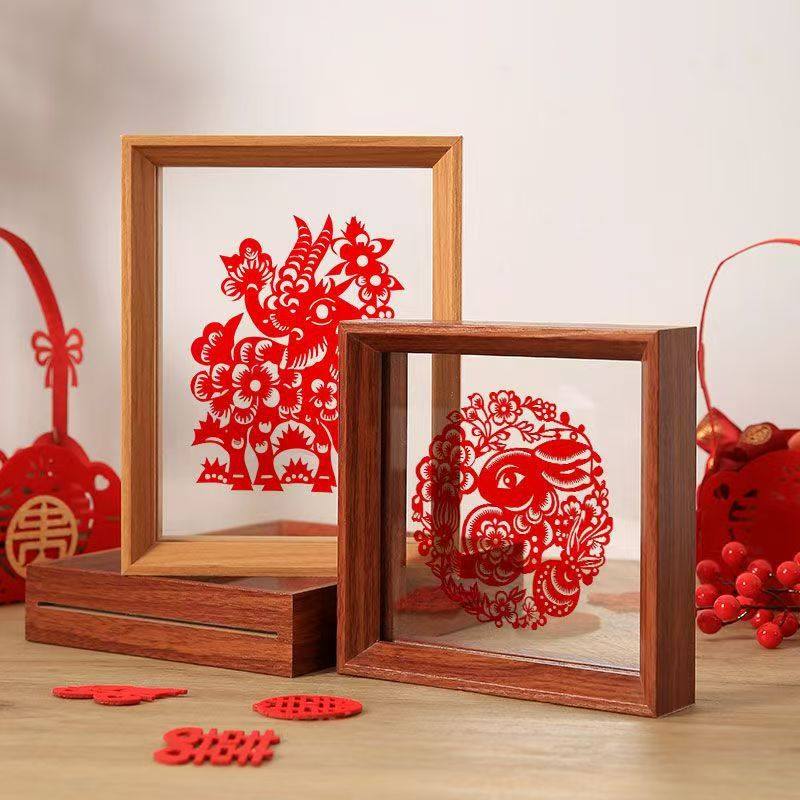 Chinese style double-sided transparent photo frame setting table hand-embossed paper-cut work mounting frame plant specimen display frame