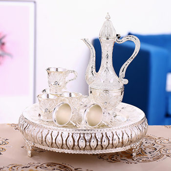 European Style Wine Set Retro High-end Hotel Club Home Light Luxury Metal High Plate Wine Pot Wine Glass Ornaments Wholesale