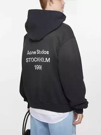 Scandinavian Normcore Style Ac 1996 Washed Old Retro Back Printed Letter Hooded Sweatshirt for Men and Women Trendy