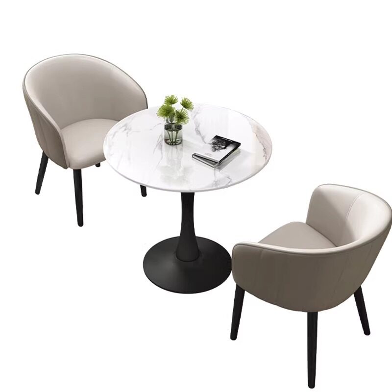 轻奢北欧岩板洽谈小圆桌子售楼处商务休闲奶茶店阳台接待桌椅组合
