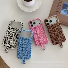 New Leopard Print Wristband Card-Inserting Protective Case for Apple 18 Pro, iPhone 13 Half-Cover Phone Case Suitable for 12 Wholesale