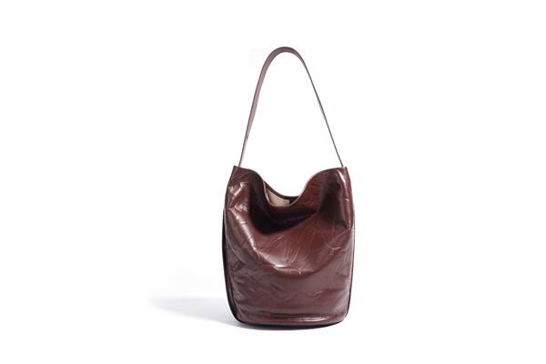 Túi Đeo Vai Nữ Da Bò Vân Tay Cổ Điển Kiểu Túi Bucket Tote Đeo Chéo Màu Nâu, Đen, Kem