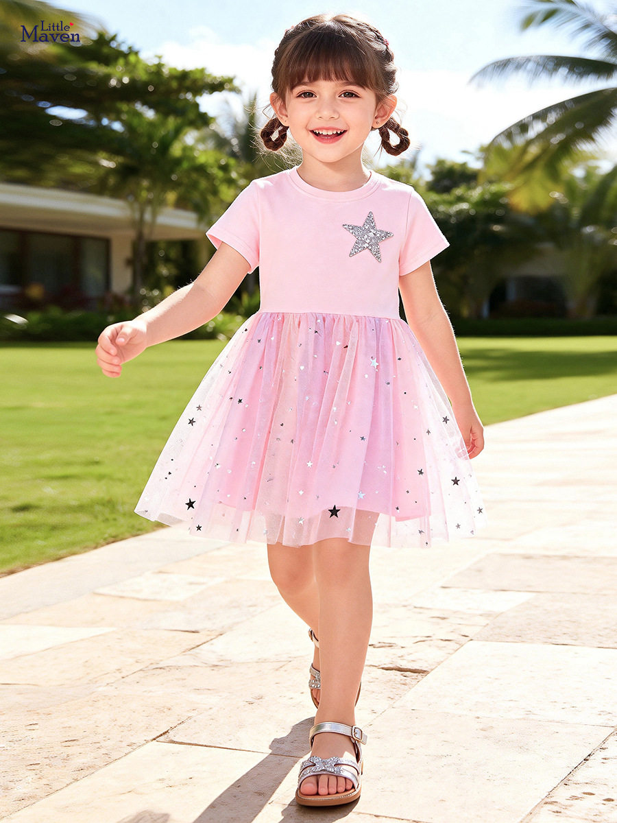 Summer Short-sleeve Girls' Dress, Cute Tulle Kids' Skirt, Stylish Princess Dress