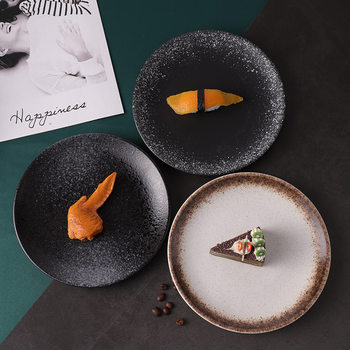 Japanese-style retro plate ceramic plate oven plate small bone spreader steak plate Western plate rice plate serving flat plate