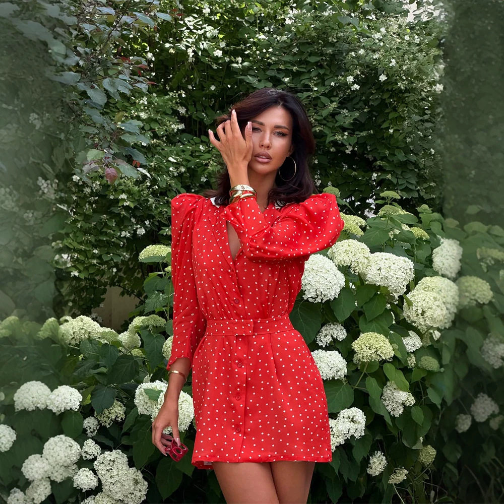 Vintage French Style Polka Dot Dress Elegant Collar Mid Length Long Sleeve Perfect for Autumn Events Wholesale