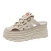 W3650 New Half-Slip Women's 2024 Summer Cut Out Heightening White Shoes Thick-Soled Casual Shoes Women's Sandals Breathable
