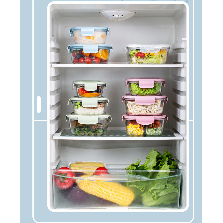 Microwave Heating Glass Lunch Box Refrigerator Preservation Bowl with Lid Sealed Box Student Lunch Box Lunch Box