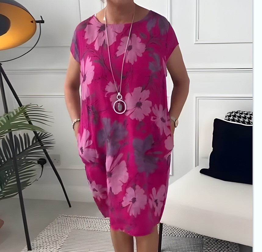Floral Print Dress Loose Fit Round Neck Pocket Design Casual Wear for Women Wholesale Available