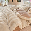 Class A High-weight Rabbit Fur Four-piece Set Winter Light Luxury Bubble Milk Velvet Dormitory Quilt Cover Three-piece Set 8 Jin Double-sided Velvet