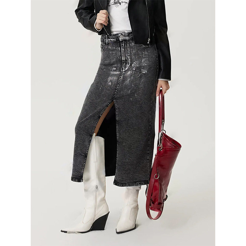 Vintage Silver Wash Denim Skirt Womens Retro Style Casual Fit High Waist Perfect for Spring Summer Ready to Ship