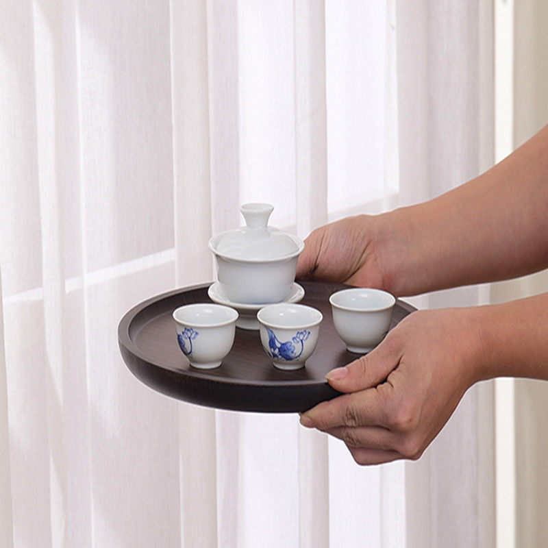 Wooden Tray Creative Pizza Bamboo Tea Tray Walnut Color Japanese Style Rectangular Household Cake Solid Wood Water Cup Plate