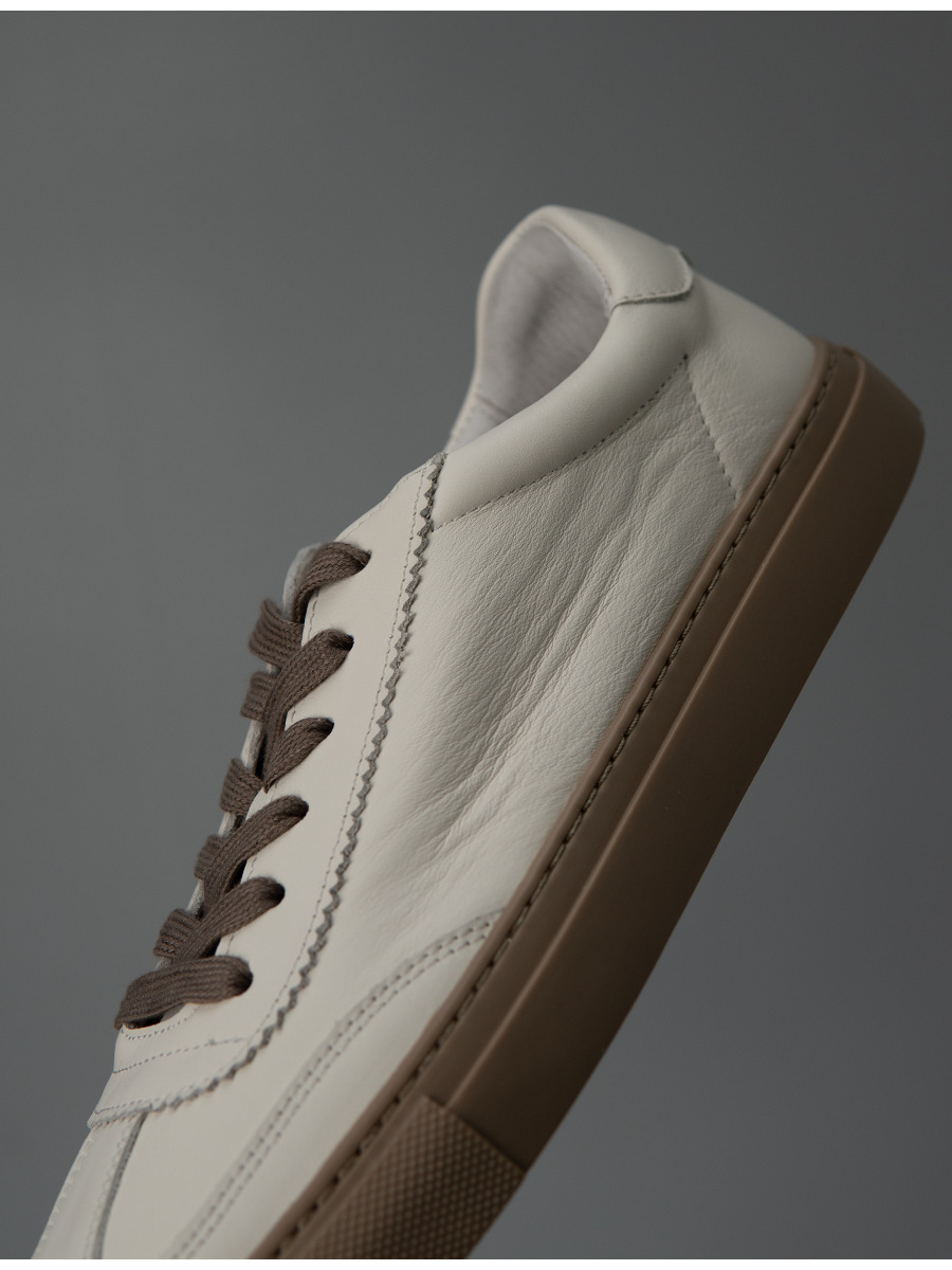 Giày sneaker nam da trắng thủ công thoáng khí dễ phối đồ — Màu trắng