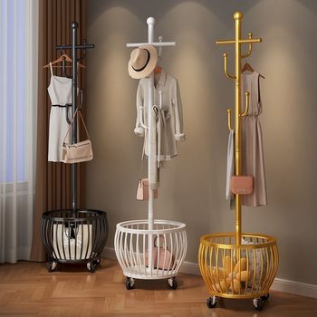 Bedroom Floor-Standing Clothes Rack, Movable Freestanding Metal Coat Rack for Living Room, Small Thickened Wrought Iron Small Clothes Rack